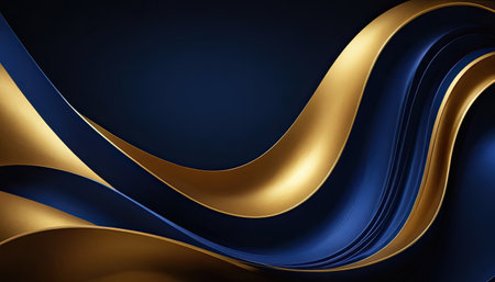 Blue and gold abstract wavy background. 3d render illustration.の素材