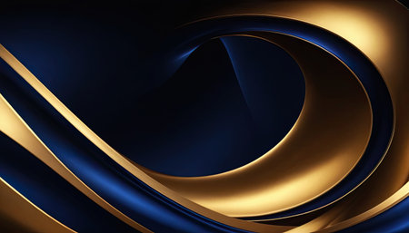 Dark blue metallic background with golden wavy lines. 3d renderの素材