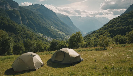 Camping in the mountains. Camping in the mountains. Beautiful summer landscape.の素材