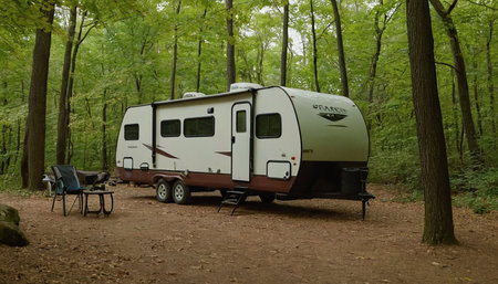 Camper in the forest. Camping in the forest. Camping in nature.の素材