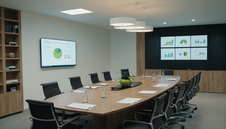 Interior of modern conference room with meeting table and chairs. Nobody insideの素材