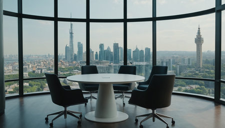Luxury conference room with panoramic view of the cityの素材