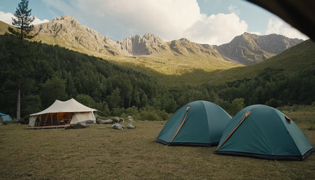Camping tents in the mountains. Camping in the mountains.の素材