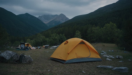Camping in the mountains. Camping in the mountains. Beautiful mountain landscape.の素材