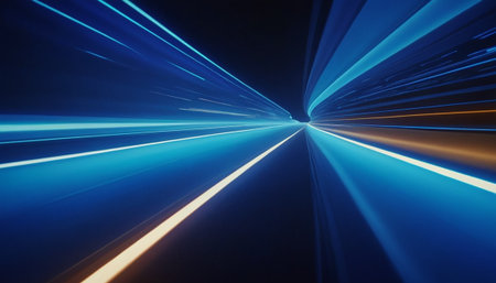 abstract of speed motion on the road with blue light background.の素材
