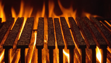 firewood burning in the fireplace, close-up of the fireの素材