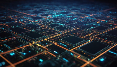 Circuit board. Electronic computer hardware technology. 3d rendering.の素材