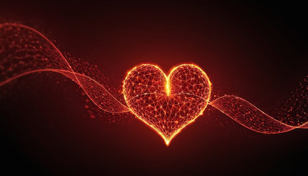 Abstract red heart on a dark background. The concept of love and romance.の素材