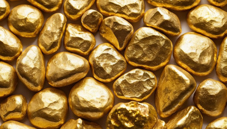 Golden heart-shaped stones as a background. Valentine's Day.の素材