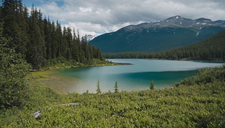 Mountain lake in the Canadian Rockies. The concept of active and photo tourismの素材