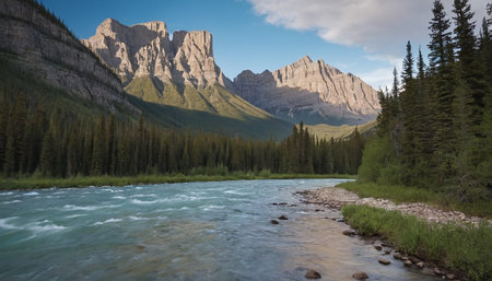 Mountain river in the Canadian Rockies. The concept of active and photo tourismの素材