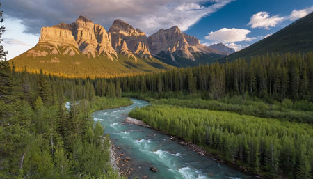 Mountain river in the Rocky Mountains of Canada. The concept of active and photo tourismの素材