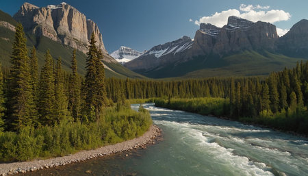 Mountain river in Banff National Park, Alberta, Canada.の素材