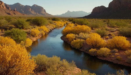 Scenic view of the Colorado River in the Mojave Desert.の素材