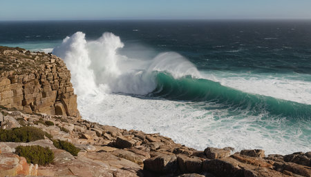 Big wave breaking on the rocks in the Atlantic Ocean, Portugal.の素材