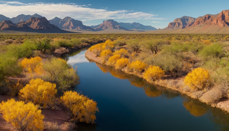 Aerial panoramic view of the Colorado River in Arizona.の素材