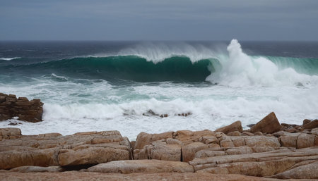 Waves breaking on rocks in the Atlantic Ocean, Cape Town, South Africaの素材