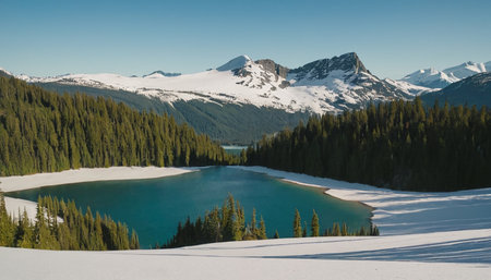 Panoramic view of Lake Louise in Banff National Park, Alberta, Canadaの素材