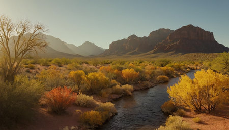 A panoramic shot of a river in the desert of Arizonaの素材