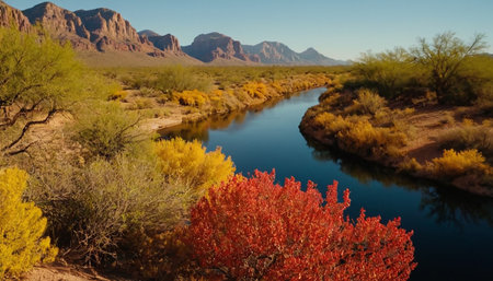 A panoramic view of a river in the Arizona desert.の素材