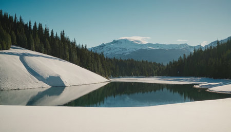 Mountain lake in the Canadian Rockies on a sunny winter day.の素材