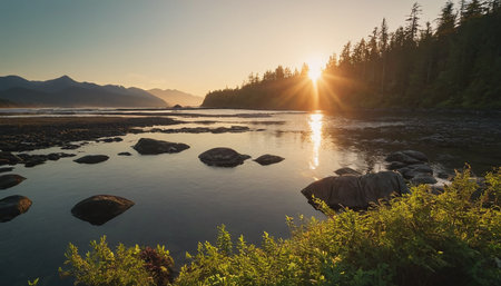 Sunset over the Pacific Ocean in Glacier National Park, Montana.の素材