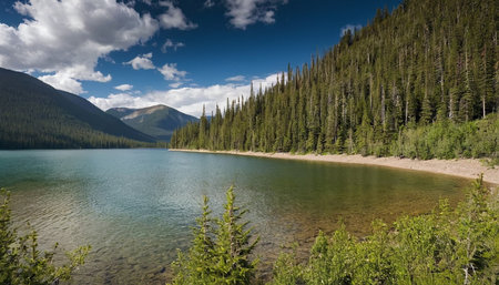 Mountain lake in the Rocky Mountains of Canada. Panoramic viewの素材
