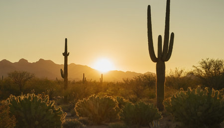 Sunset over Saguaro National Park in Tucson, Arizona.の素材
