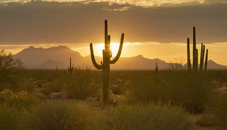 Sunset at Saguaro National Park, Arizona, USA.の素材