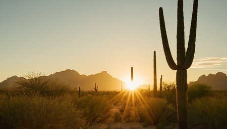 Sunset in Saguaro National Park, Arizona, USA.の素材