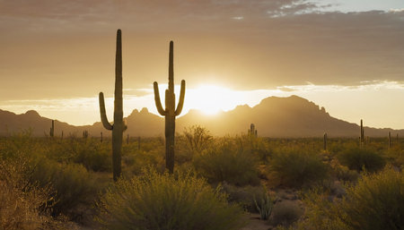 Sunset at Saguaro National Park, Tucson, Arizona, USAの素材