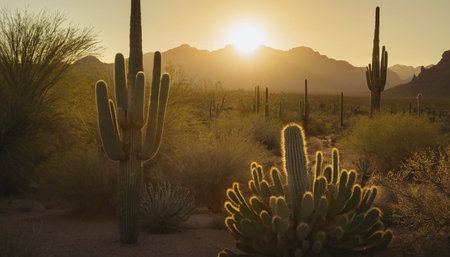 Sunset over Saguaro National Park, Arizona, USA.の素材