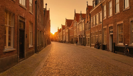 Sunset in the old town of Bruges, Belgium.の素材