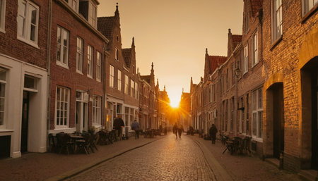 Sunset in Bruges, Belgium. Bruges is the capital and the most populous city of Belgium.の素材