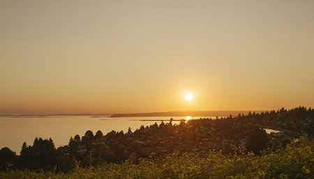 Sunset over Vancouver Island, British Columbia, Canada in summer.の素材