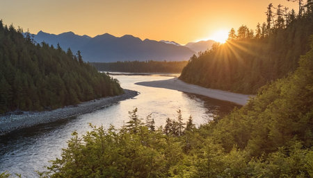 Sunset on the Kootenay River, British Columbia, Canadaの素材