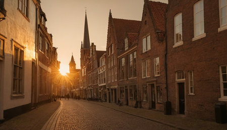 Sunset in the old town of Bruges, Belgium.の素材