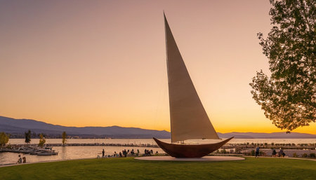 Sailboat on Lake Tahoe, California, USA at sunset.の素材