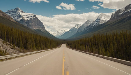 Road to Banff National Park in Alberta, Canada. Panoramic view.の素材