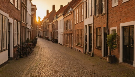 Sunset in the old town of Bruges, Belgium.の素材