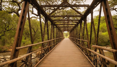 Wooden bridge over the river in the forest, South Africa.の素材
