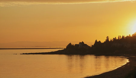 Sunset on the coast of the Adriatic Sea in Croatiaの素材