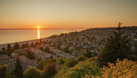 Aerial view of the town of Vancouver, British Columbia, Canadaの素材