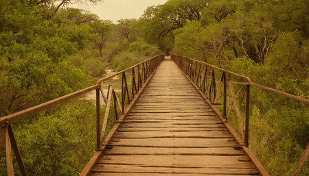 Wooden bridge in the jungle of Okavango Delta, Botswanaの素材