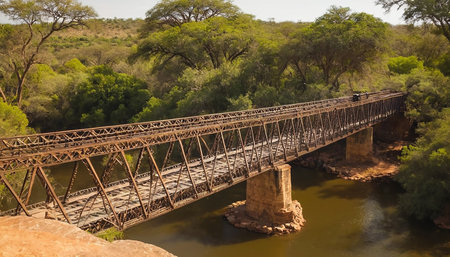 Railway bridge over the Okavango River in Botswana, Africaの素材
