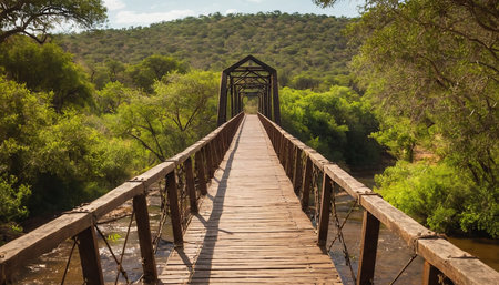 Wooden bridge over the river in the Kruger National Park, South Africaの素材