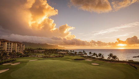 Beautiful sunset over Waikiki Golf Club, Oahu, Hawaiiの素材