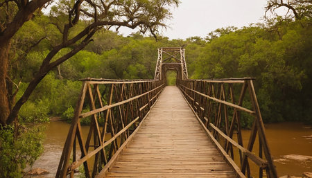 Wooden bridge over the river in the jungle, South Africa.の素材