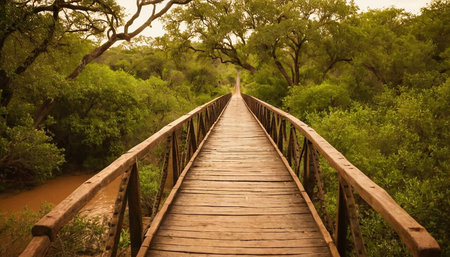 Wooden bridge over the river in Kruger National Park, South Africaの素材
