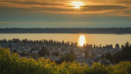 Sunset over Vancouver, British Columbia, Canada. Beautiful view of the city.の素材